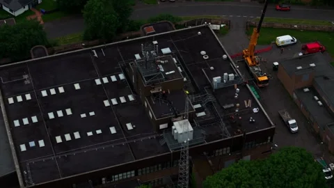 British Telecom Building Undergoing Rooftop Remedial Work and Repair Stock Footage 338394422