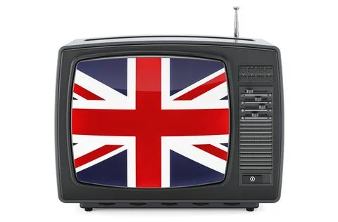 British Television concept. TV set with flag of Great Britain. 3D renderin... Stock Photos