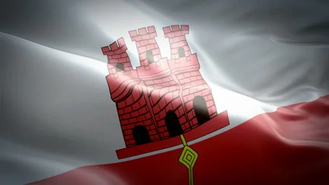 British Territory flag waving in wind video footage HD. Realistic Gibraltar flag Stock Footage 97700643
