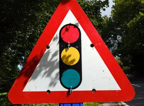 British triangular  traffic light sign Stock Photos
