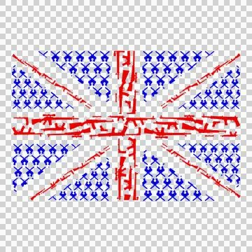 British Union Jack flag created with gun silhouettes on transparent background イラスト素材