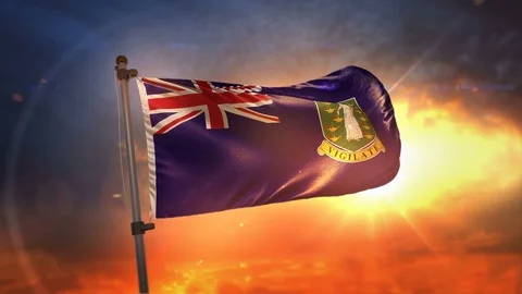 British Virgin Islands Flag Backlit At Beautiful Sunrise Loop Slow Motion 4K Stock Footage 76916529