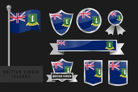 British Virgin Islands Flag Set: National Emblems, Shields, Badges and Ribb.. Stock Illustration