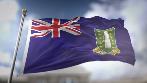 British Virgin Islands Flag Waving Slow Motion 3D Rendering Blue Sky Backgr.. Stock Footage 75646116
