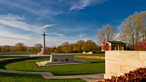British  war cemetery at fall timelapse Stock Footage 89806472
