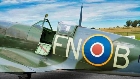 British World War 2 plane flying.Supermarine Spitfire. Australia Stock Photos