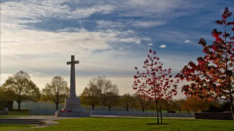 British WW1 cemetery at fall timelapse Stock Footage 89805079