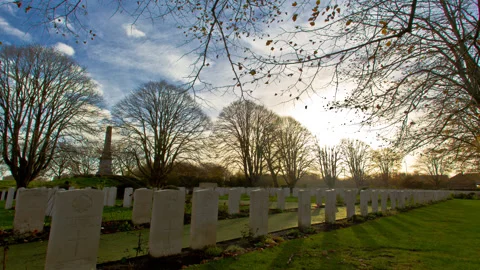 British WW1 cemetery at fall timelapse Stock Footage 89891206