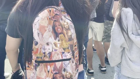 Britney Spears Backpack worn by Free Britney protester Stock Footage 185735073