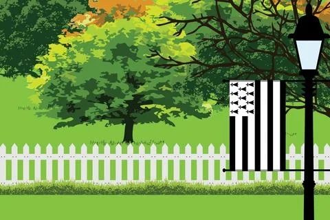 Brittany Day Trees Lamp Vector Illustration Stock Illustration