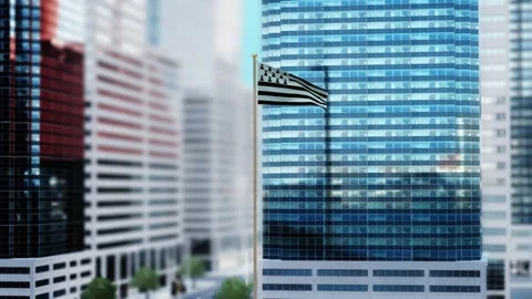 Brittany Flag 3D Render Animation Waving in Front of Modern Glass Buildings  Stock-Footage 333076250