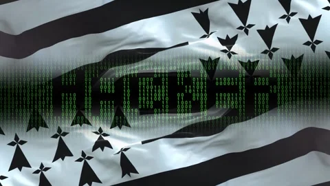 Brittany flag - Waving flag on matrix binary code background Stock Footage 321419699