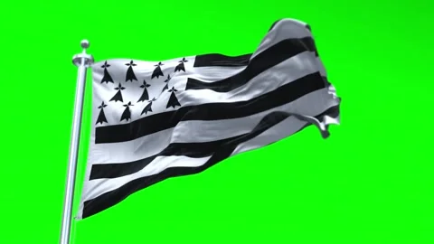 Brittany Flag Waving in Loopable and Textured green screen background Stock Footage 296876503