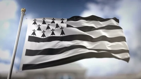 Brittany Flag Waving Slow Motion 3D Rendering Blue Sky Background - Seamles.. Stock Footage 75103109