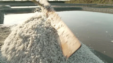 Brittany fleur de sel is pushed together with the slider Stock Footage 260541376