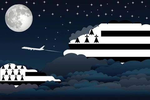 Brittany Night Clouds Airplane Vector Illustration Stock-Illustration