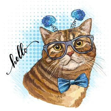 Brittish cat head in glasses vector illustration Stock Illustration