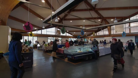 Brive la gaillarde pan left to right indoor food market Stock Footage 118380211
