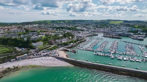 Brixam Harbour and Brixham Marina from a drone, Brixham, Torbay, Devon, UK Video stock 247473755