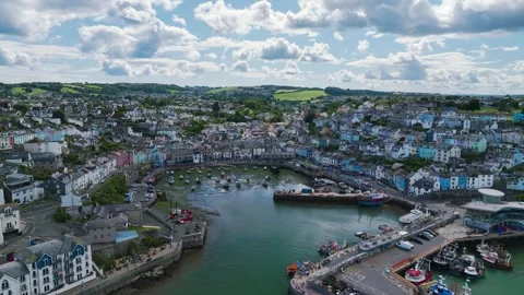 Brixam Harbour and Brixham Marina from a drone, Brixham, Torbay, Devon, UK Stock Footage 247473783