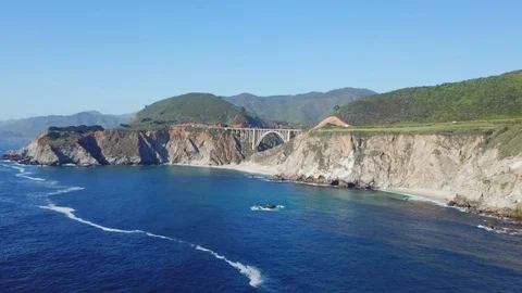 Brixby Bridge from Hurricane Lookout Viewpoint of California USA Stock Footage 107401591