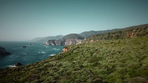 Brixby Bridge from Hurricane Lookout Viewpoint of California USA Stock Footage 107401653