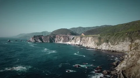 Brixby Bridge from Hurricane Lookout Viewpoint of California USA Stock Footage 107401656