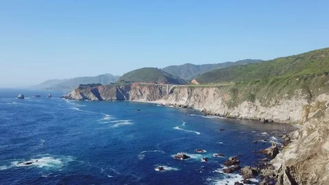 Brixby Bridge from Hurricane Lookout Viewpoint of California USA Stock Footage 107401657