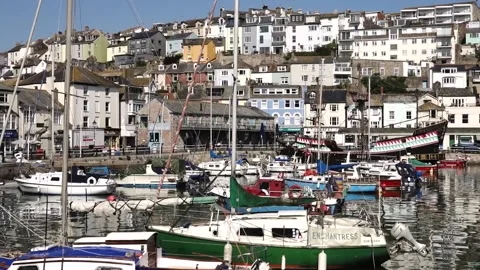 Brixham Devon England. The harbour, marina, breakwater Stock Footage 133439181