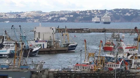 Brixham, Devon: Trawler returns to fleet port (Speeded up) Stock Footage 141224498