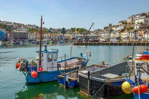 BRIXHAM, DEVON, UK - JULY 28 : View of boats in Brixham harbour Devon on J... Stock Photos