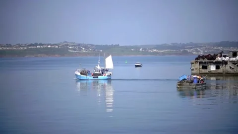 Brixham Harbour, Devon England. The breakwater and features Stock Footage 133360689