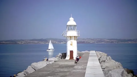Brixham Harbour, Devon England. The breakwater and features Stock Footage 133360881