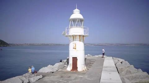 Brixham Harbour, Devon England. The breakwater and features Stock Footage 133361651
