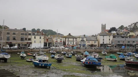 Brixham harbour Devon England at low tide Stock Footage 29041747