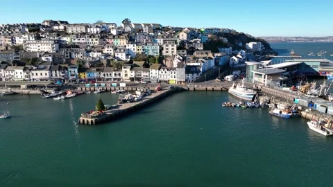 Brixham Harbour from a drone, Brixam, Torbay, Devon, England, Europe Stock Footage 227729417