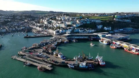 Brixham Harbour from a drone, Brixam, Torbay, Devon, England, Europe Stock Footage 227729649