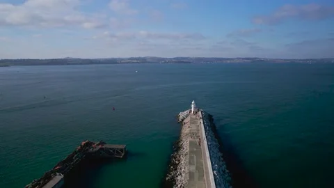 Brixham Harbour Lighthouse from a drone, Brixam, Devon, England Stock-Footage 163230860