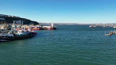 Brixham Marina and Harbour from a drone, Brixam, Torbay, Devon, England Stock Footage 227744165