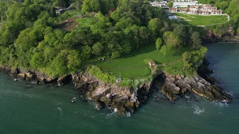 Brixham, S. Devon, England: DRONE VIEWS: Battery Park &amp; the Torbay coastline Stock Footage 241142662