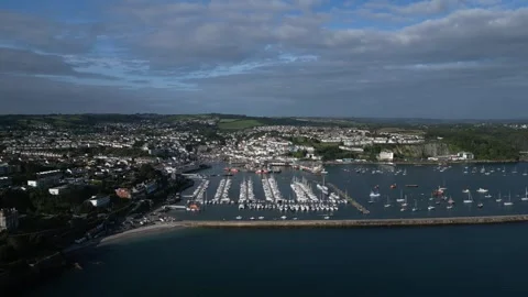 Brixham, South Devon, England: DRONE VIEWS: The harbour &amp; town of Brixham (10) Stock Footage 265018385