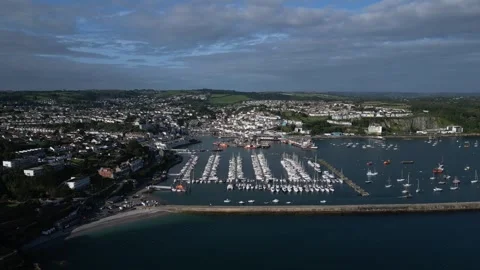 Brixham, South Devon, England: DRONE VIEWS: The harbour &amp; town of Brixham (8) Stock Footage 265018446