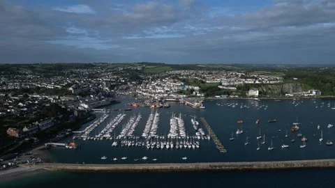 Brixham, South Devon, England: DRONE VIEWS: The harbour &amp; town of Brixham (7) Stock Footage 265018447
