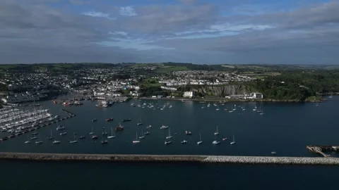 Brixham, South Devon, England: DRONE VIEWS: The harbour &amp; town of Brixham (5) Stock Footage 265018905