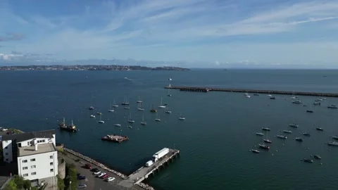 Brixham, South Devon, England: DRONE VIEWS: The harbour &amp; town of Brixham (4) Stock Footage 265018940