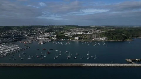 Brixham, South Devon, England: DRONE VIEWS: The harbour &amp; town of Brixham (2) Stock Footage 265019010