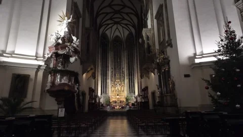 Brno Cathedral Dark Interior Slow Motion - Gothic Mystery Moravia Stock Footage 328198075