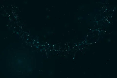 A broad arc of interconnected luminous points curves across a shadowy teal .. Stock Illustration