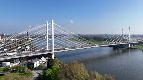 Broad circular flight around full bridge structure Stock Footage 335366211