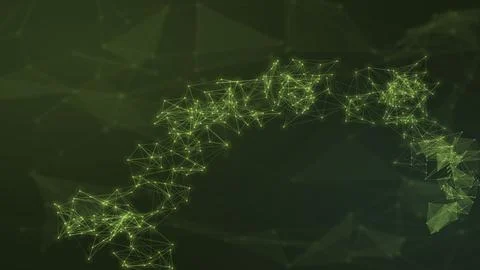 A broad luminous wave of connected points and translucent polygons sweeps a.. Stock Illustration